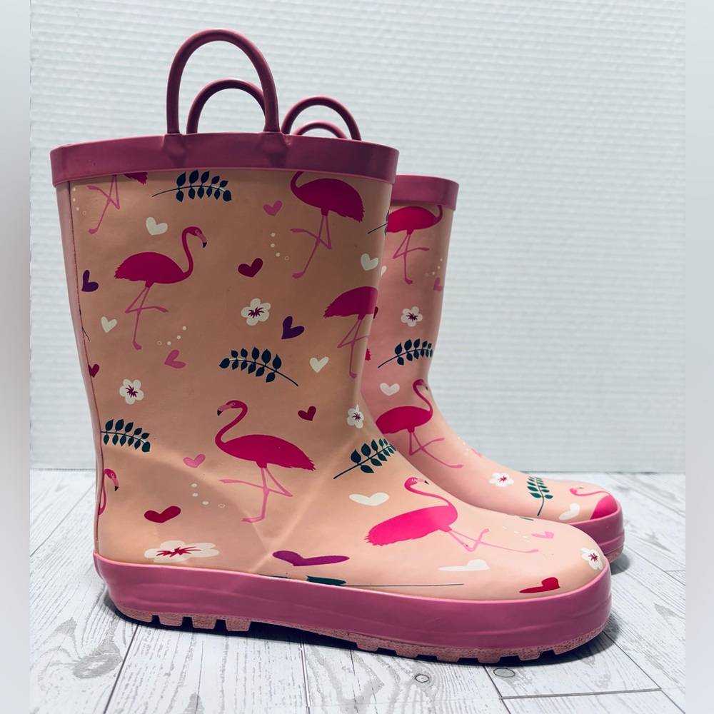 Kids Pink Flamingo Rain Boots Girls Size 3